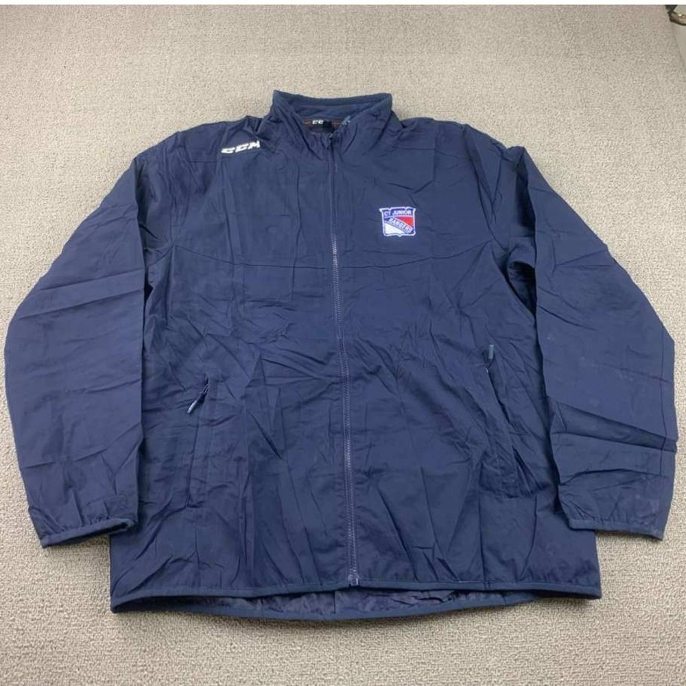Vintage CCM New York Rangers Hockey Jacket Full Zip Logo NHL Men L Navy Blue